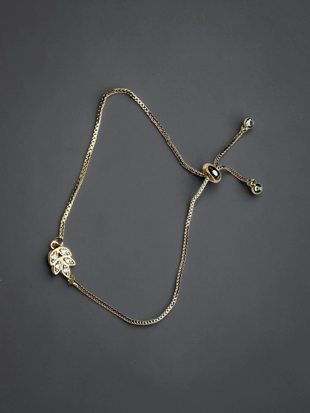 Gold Crystal Leaf Adjustable Bracelet for Women